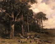 埃米尔 查尔斯 雅克 : Shepherdess Resting With Her Flock